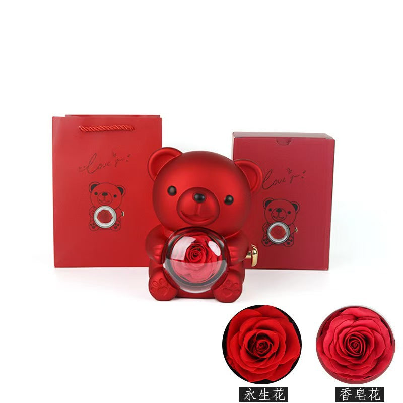 Caja Regalo Oso Rosa Eterna + Collar de Corazón Acero Inoxidable 316L