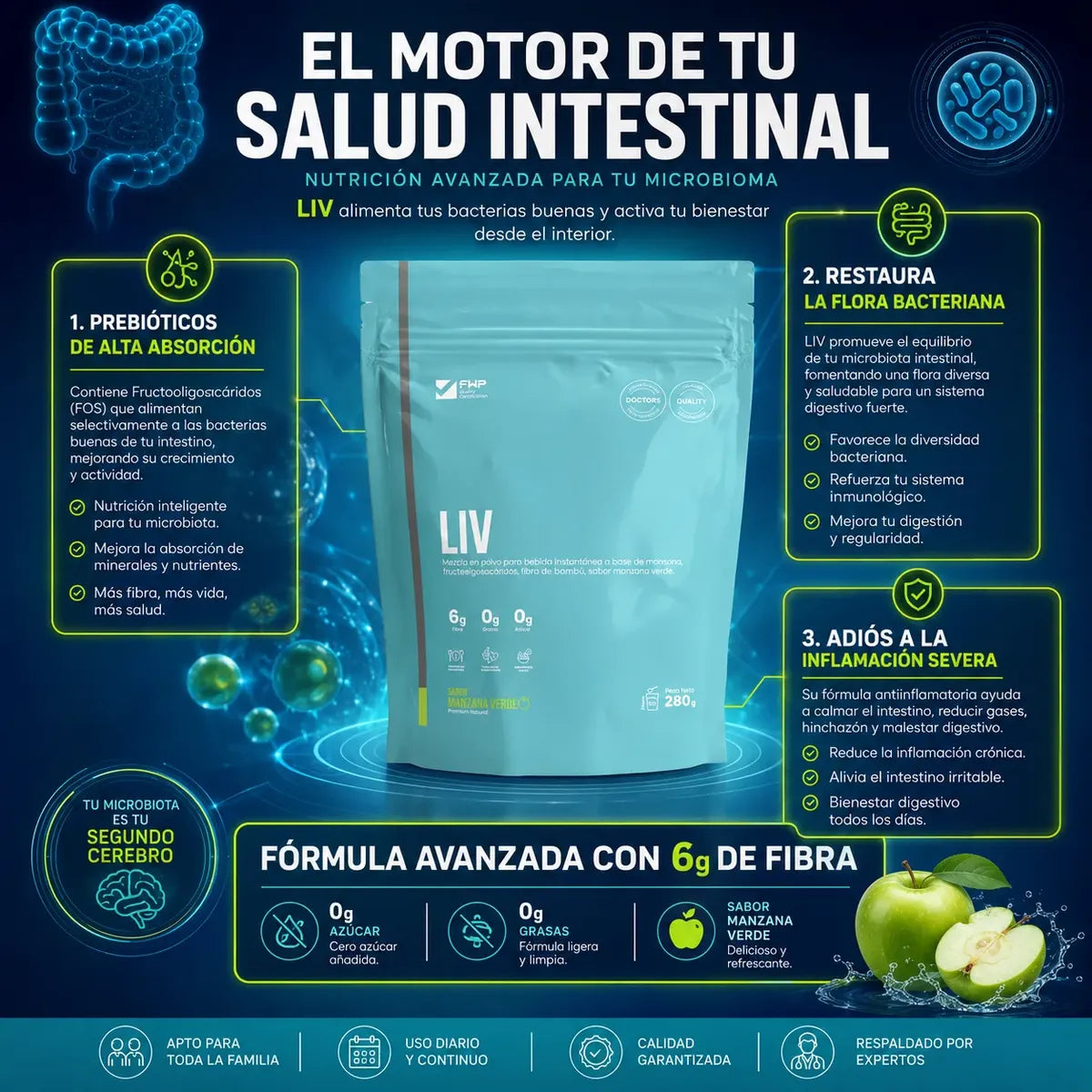 LIV FWP CON FIBRA + PROBIÓTICOS PARA LA FLORA INTESTINAL