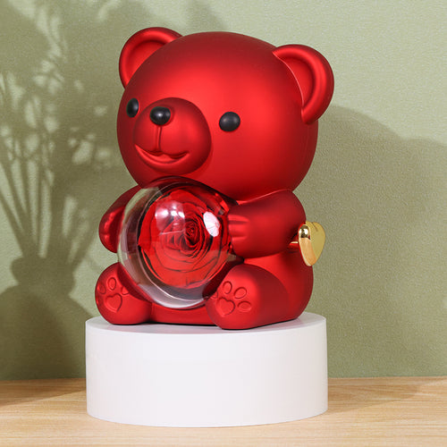 Caja Regalo Oso Rosa Eterna + Collar de Corazón Acero Inoxidable 316L